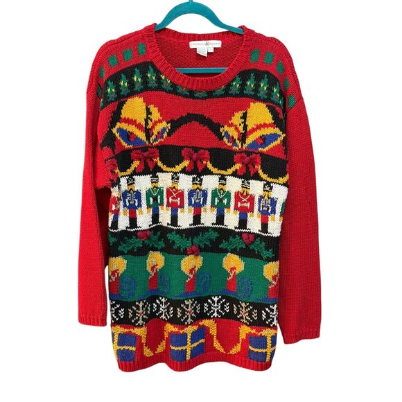 Vintage Preswick & Moore Sweater Womens Large Red Christmas Nutcracker Ugly 90s - Picture 1 of 6